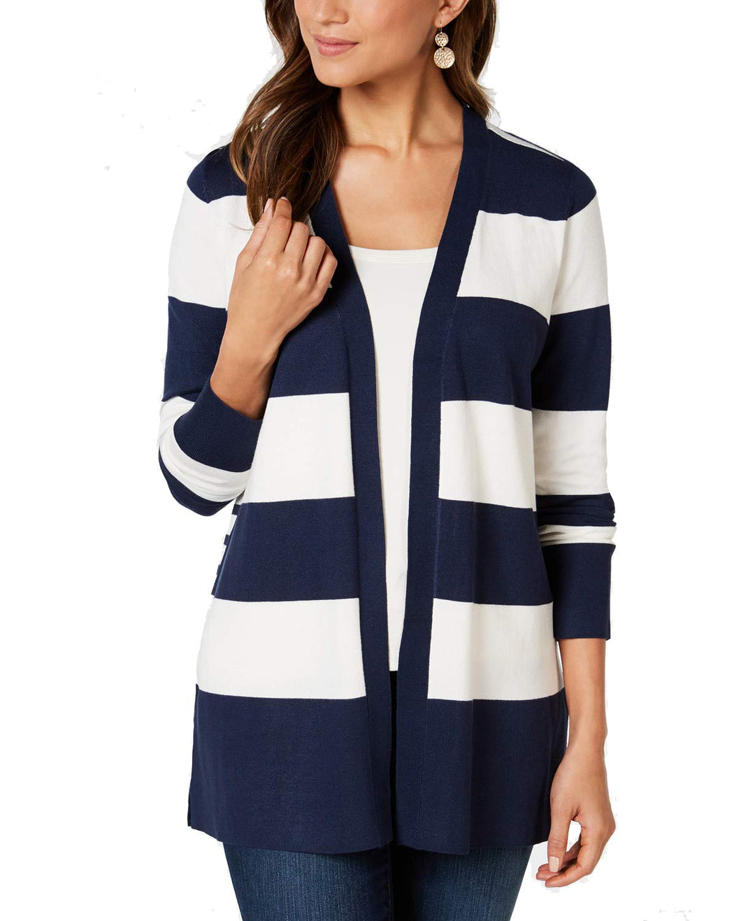 Petite Striped Open-Front Cardigan