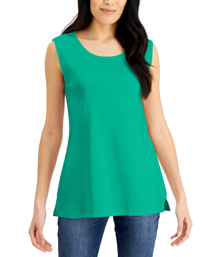 Karen Scott Womens Short Sleeve Cotton Tunic Tank Top