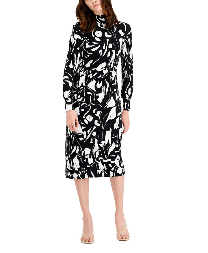 INC International Concepts Printed Asymmetrical Ruched Midi Dress
