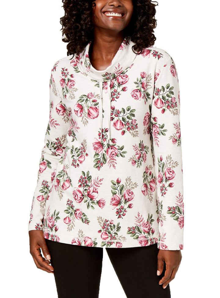 Floral-Print Funnel-Neck Top