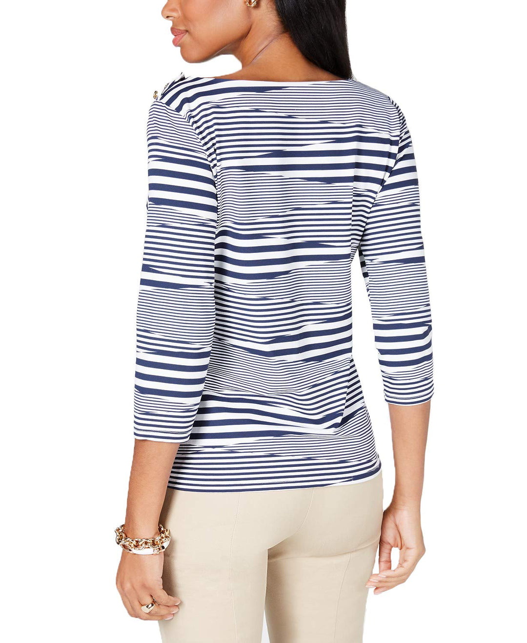 Charter Club Button Shoulder Striped Top