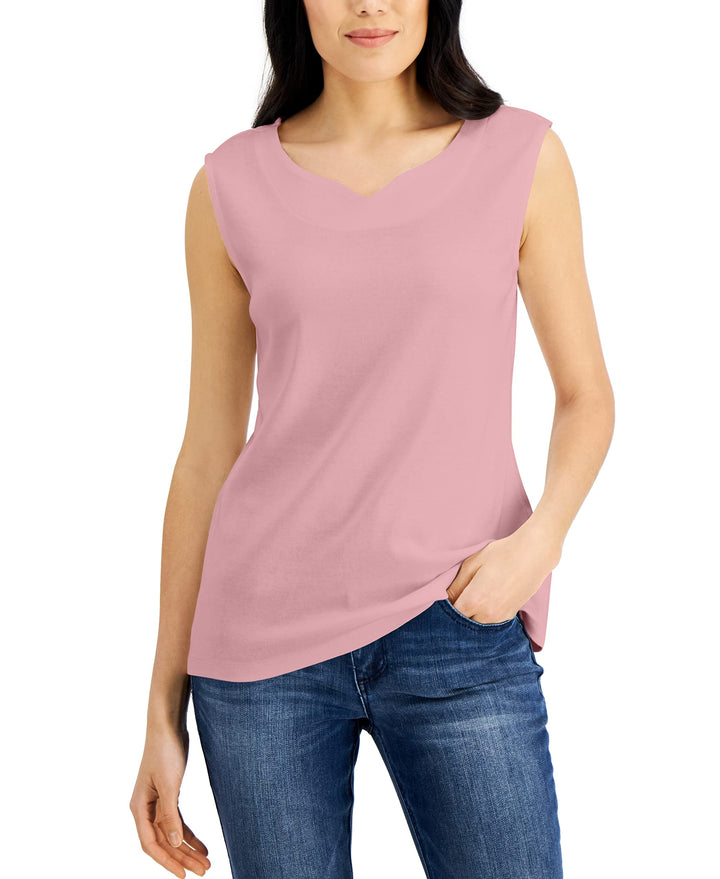 Karen Scott Cotton Sweetheart Neckline Tank Top