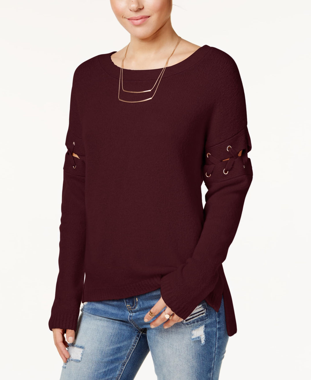 Crave Fame Juniors Lace Up High Low Sweater By Almost Famous