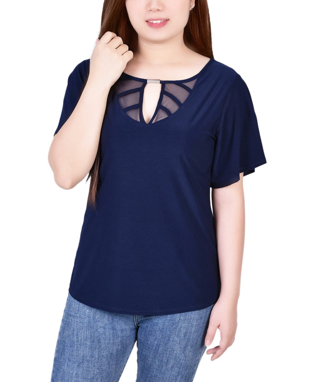 Petite Mesh Flutter Sleeve Knit Top