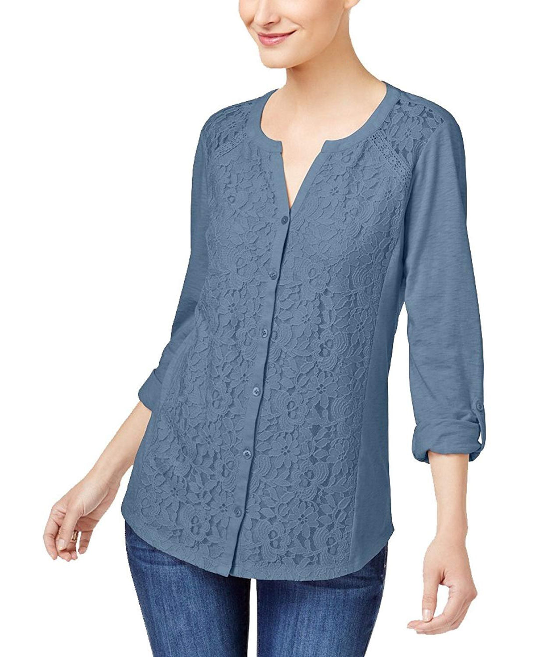 Style & Co Lace Panel Knit Shirt