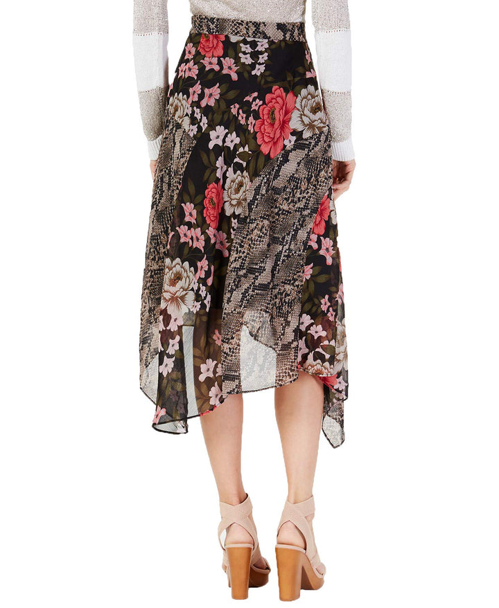 Mixed Print Floral Midi Skirt