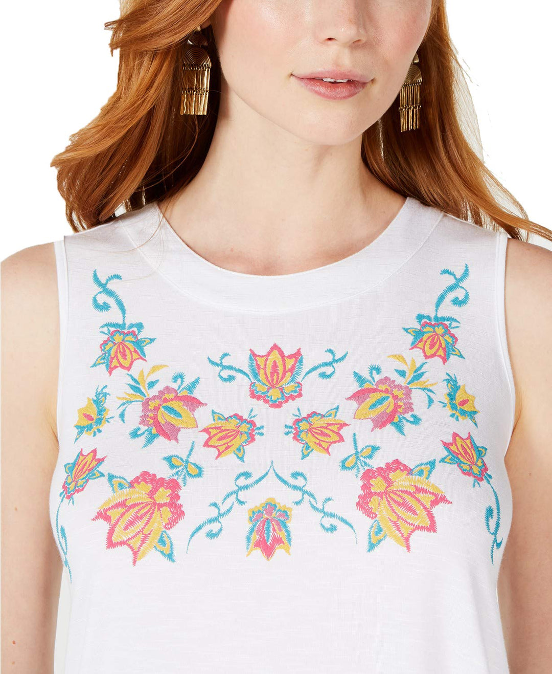 Style & Co Embroidered Keyhole Top