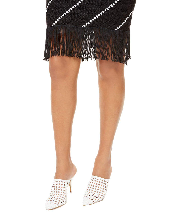 INC Diagonal-Stripe Fringe Sweater Dress