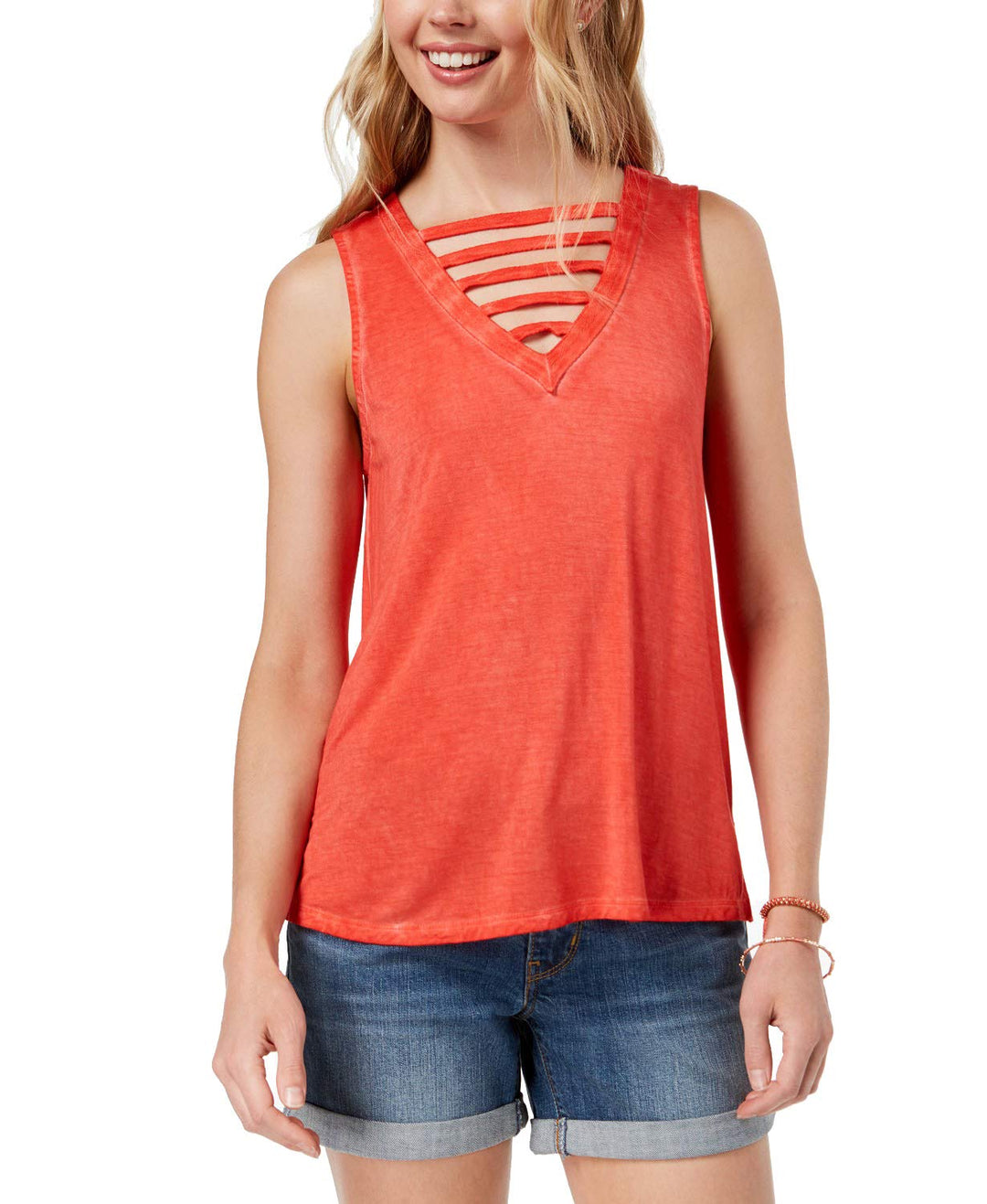 Juniors' Lattice-Front Tank Top