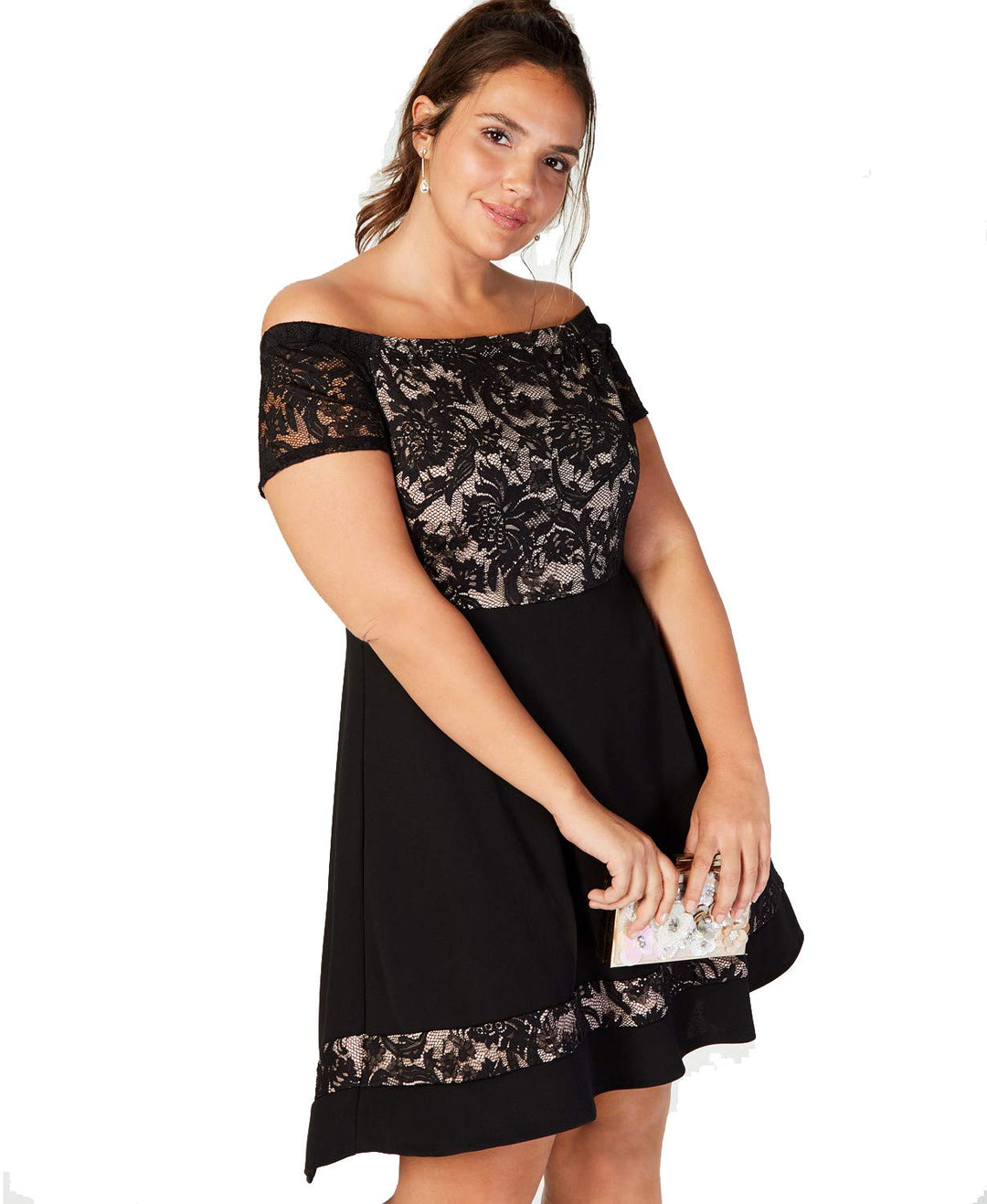 City Studios Trendy Plus Size Off The Shoulder Lace Dress