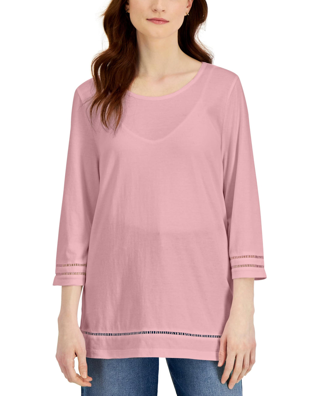 Karen Scott Womens Lattice Trim Top