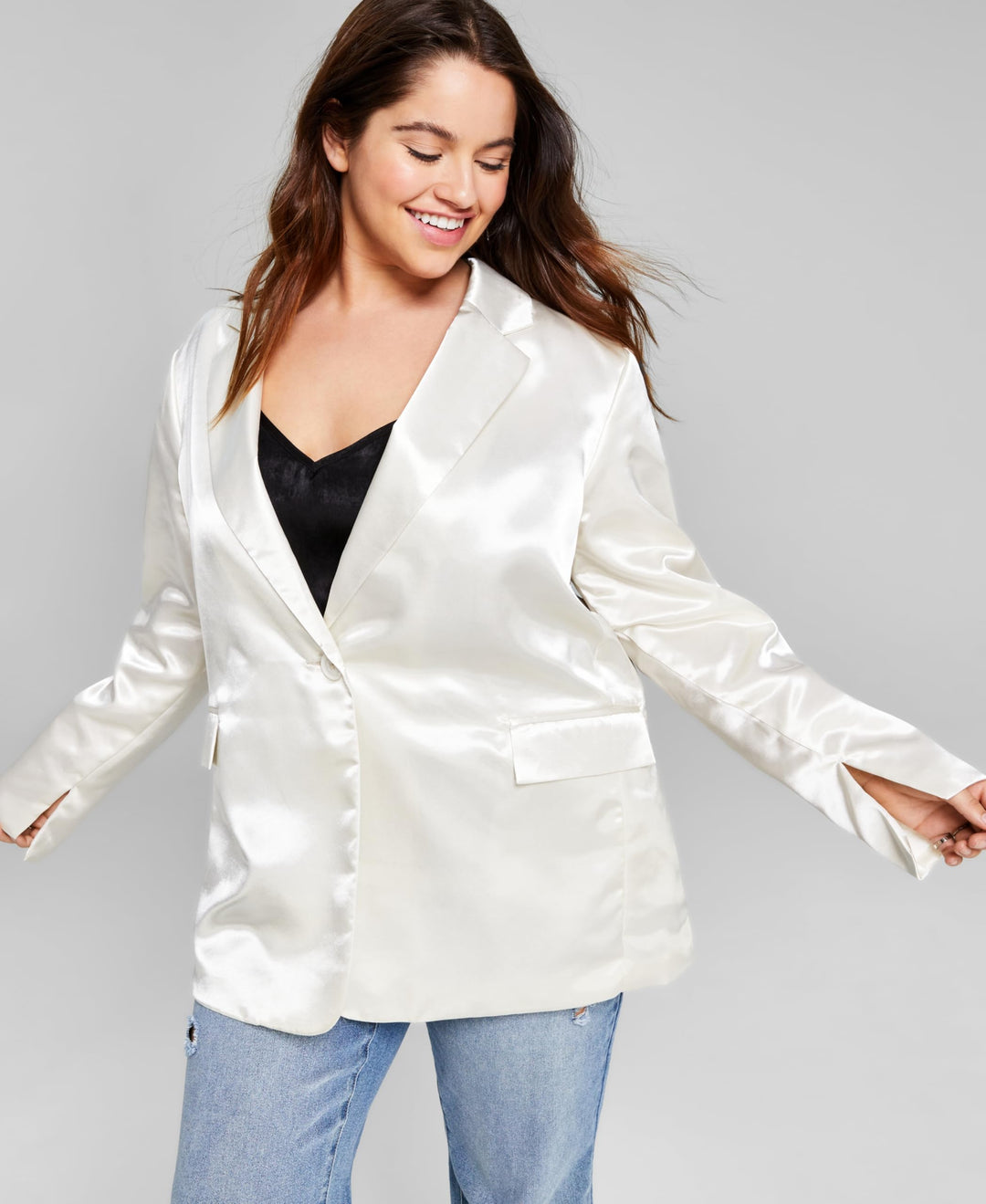 Trendy Plus Size One-Button Satin Blazer