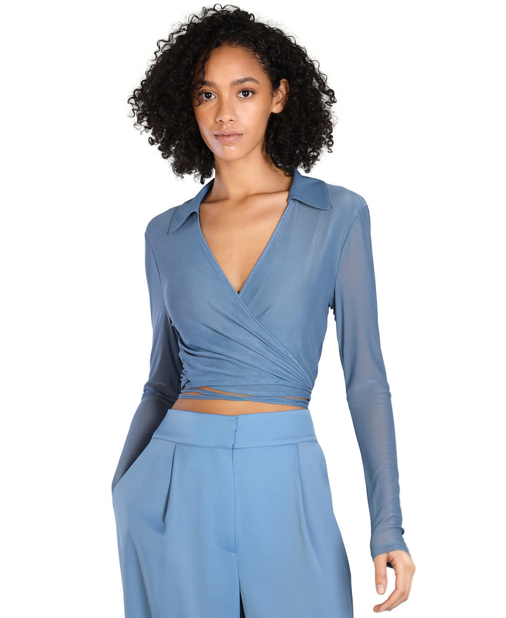 Bar III Nicole Williams English Wrap Top