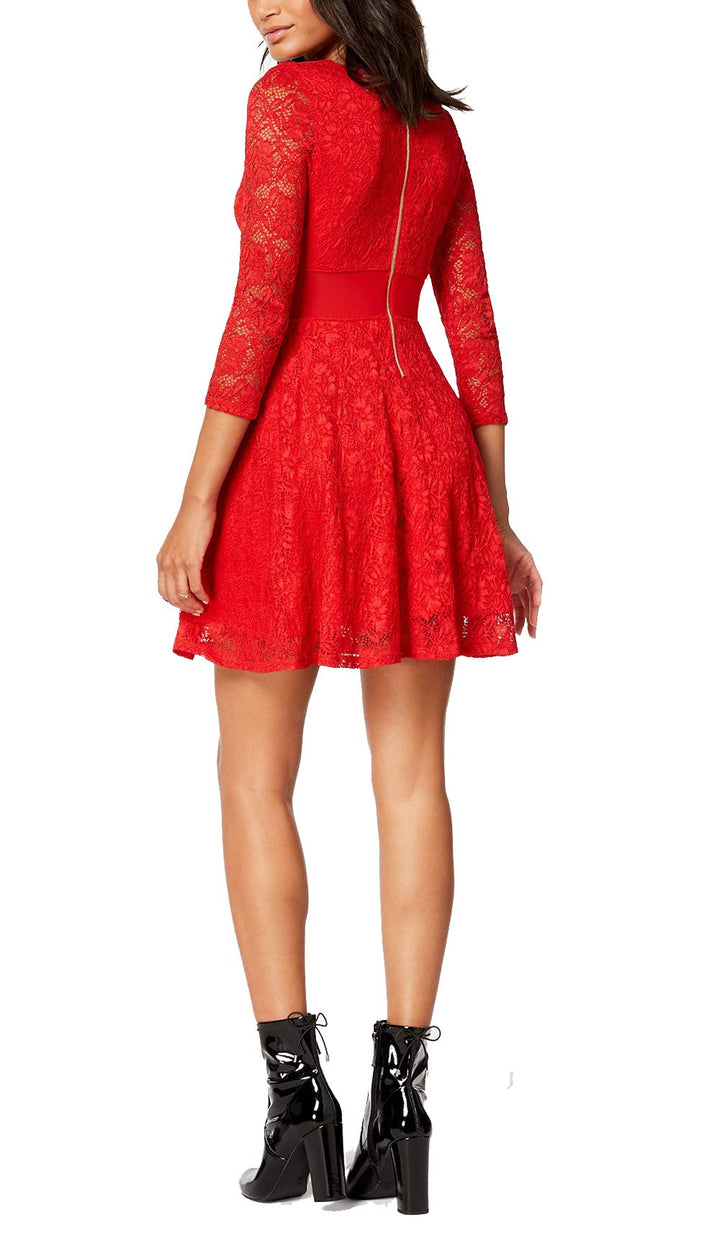 Juniors' Mesh-Trim Lace Dress