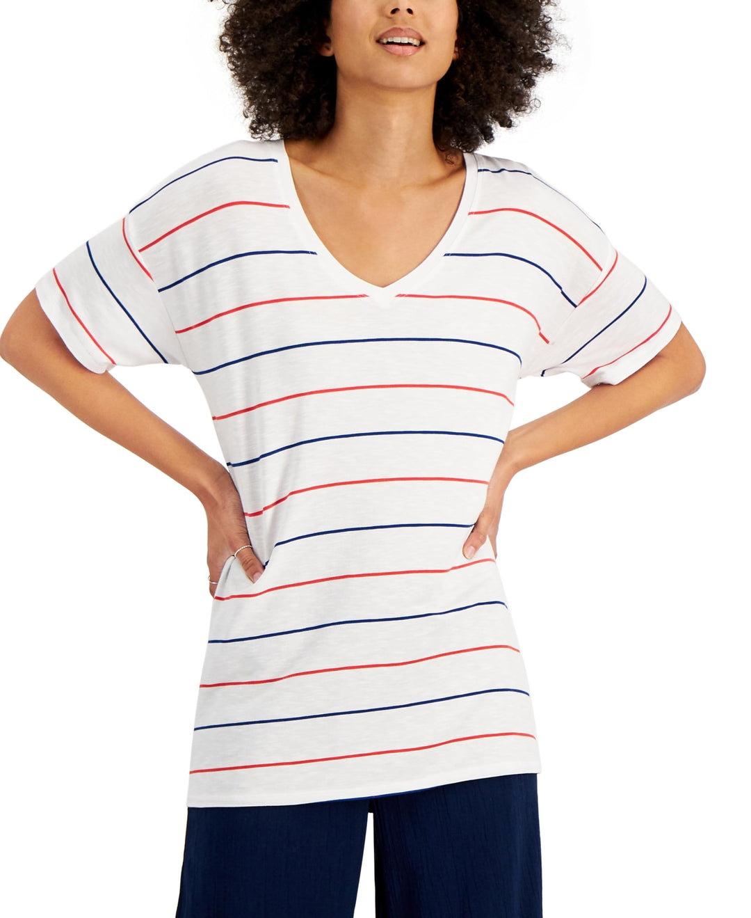 Style & Co Drapey V Neck Short Sleeve T-Shirt