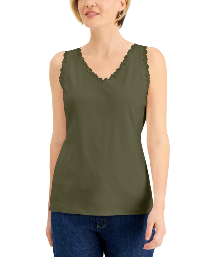 Cotton Scalloped-Lace Tank Top