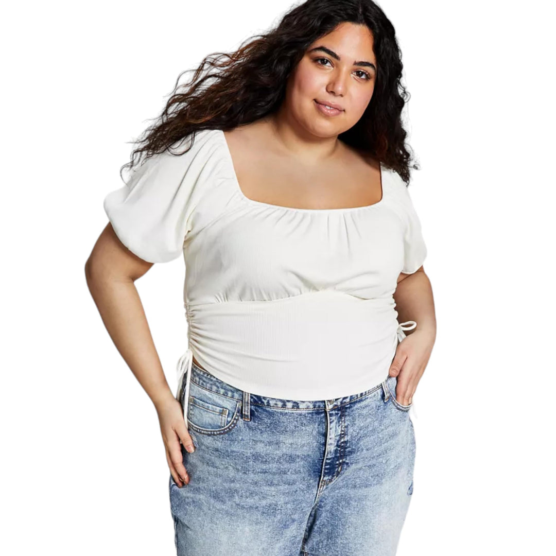 Now This Trendy Plus Size Puff Sleeve Ruched Top