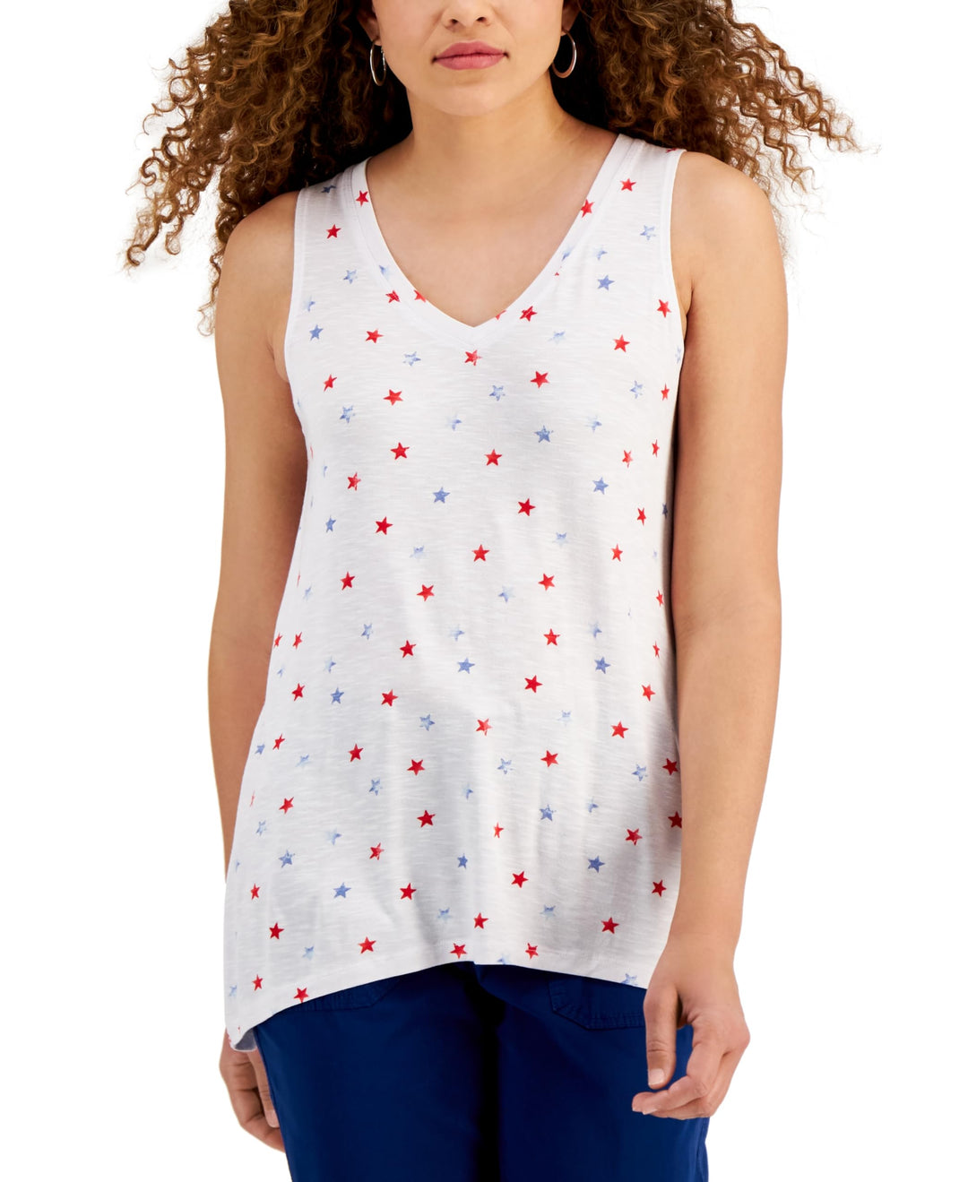 Style & Co Petite Star Print Drapey Tank Top