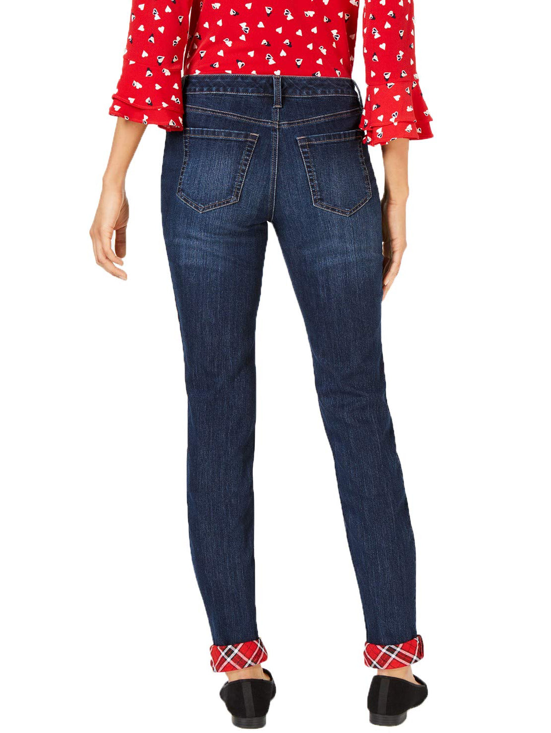 Plaid-Cuff Tummy-Control Skinny Jeans