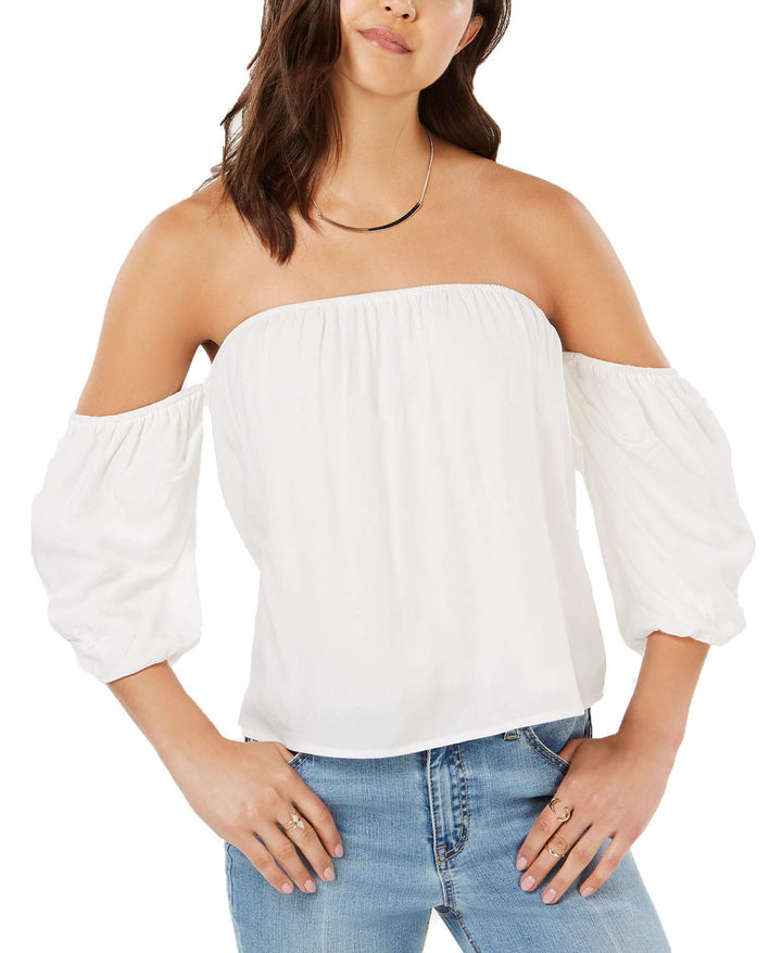 Juniors' Puff-Sleeved Off-The-Shoulder Top