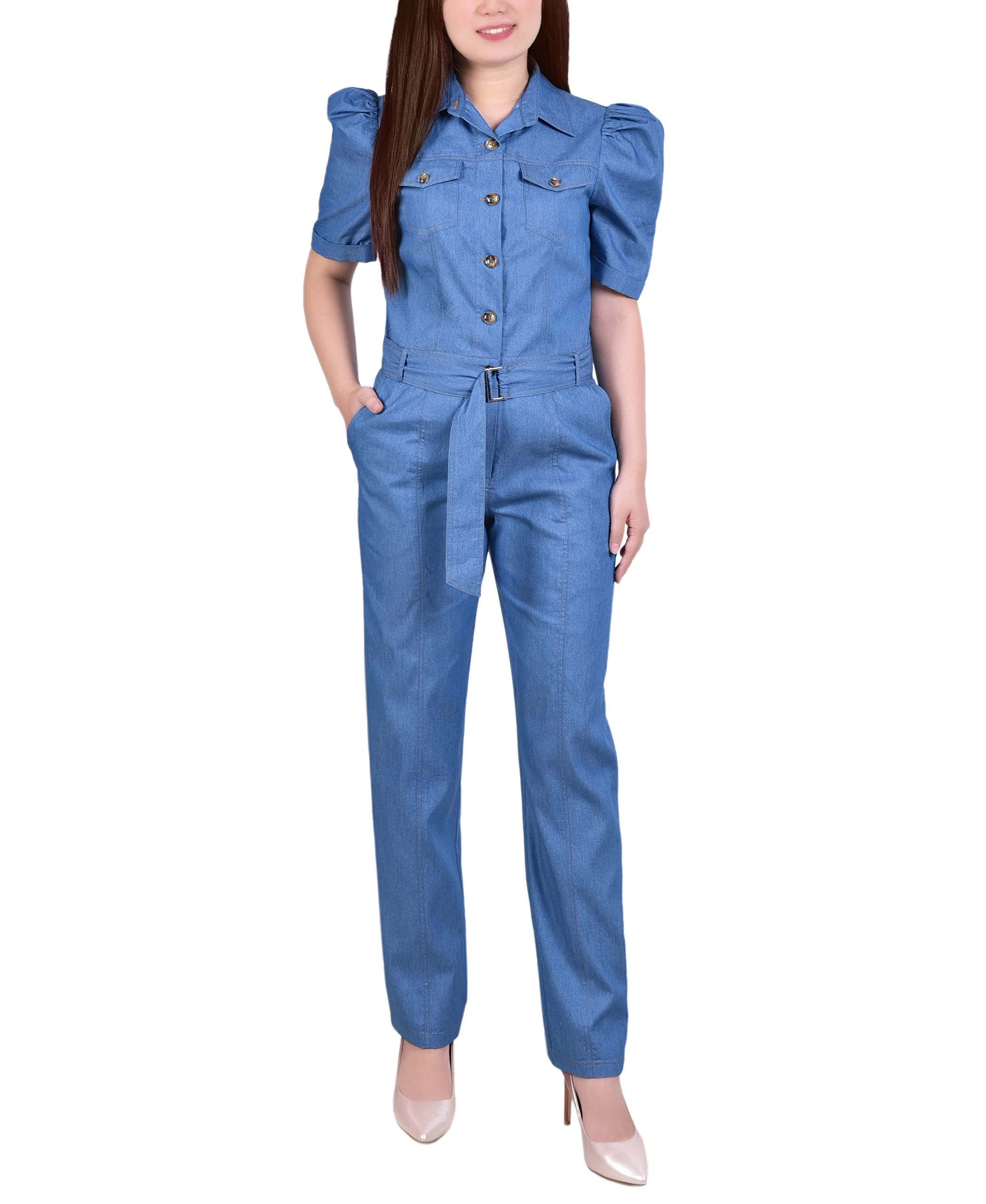 Petite Short Sleeve Belted Jumpsuit