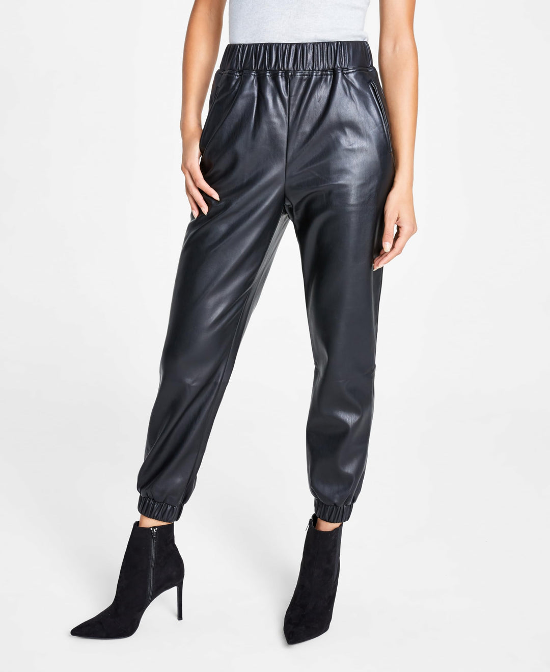 INC International Concepts Petite Faux Leather Jogger Pants