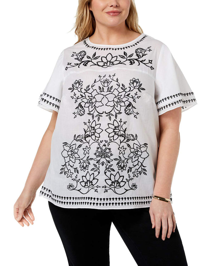 Charter Club Plus Size Cotton Embroidered Top