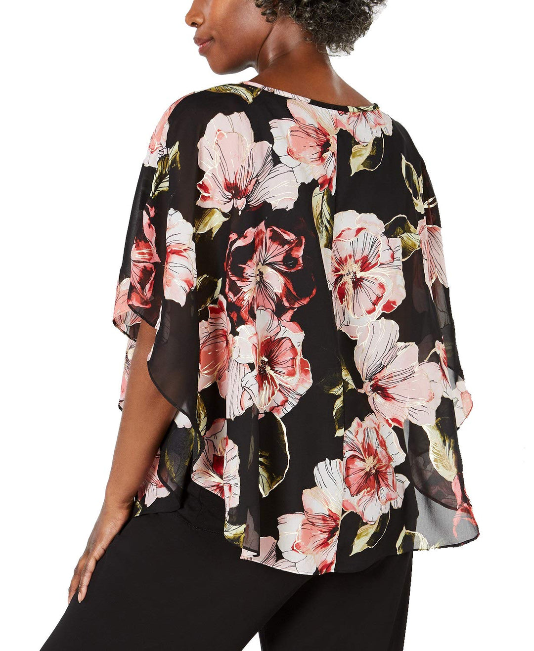 JM Collection Metallic Floral Keyhole Top