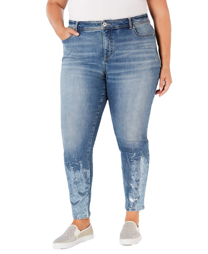 I.N.C. Plus Size Foil-Hem Skinny Jeans