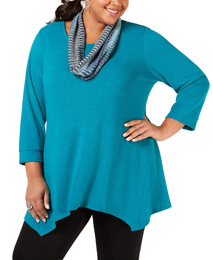 NY Collection Plus Size Handkerchief Hem Top Printed Scarf