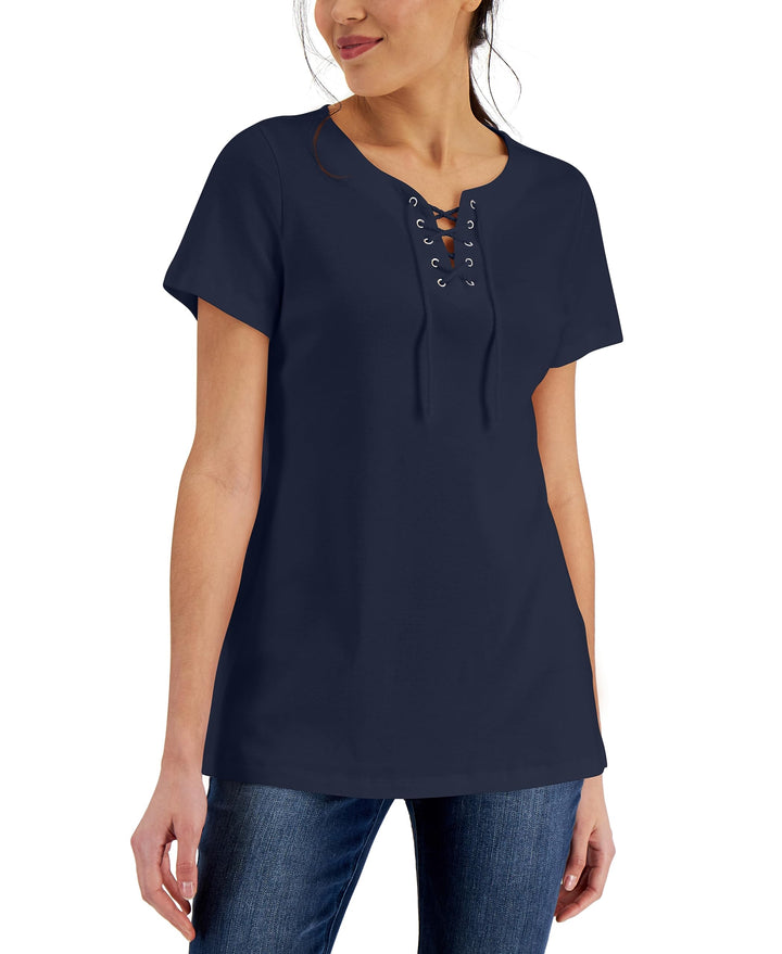 Karen Scott Womens Cotton Lace Up Tunic