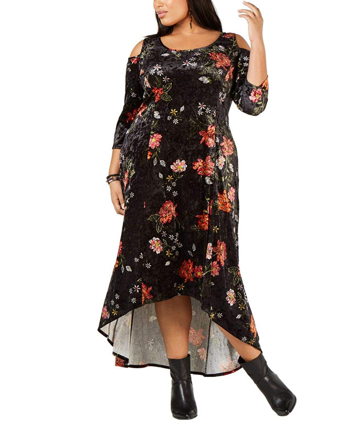 Plus Size Printed Cold-Shoulder Dress