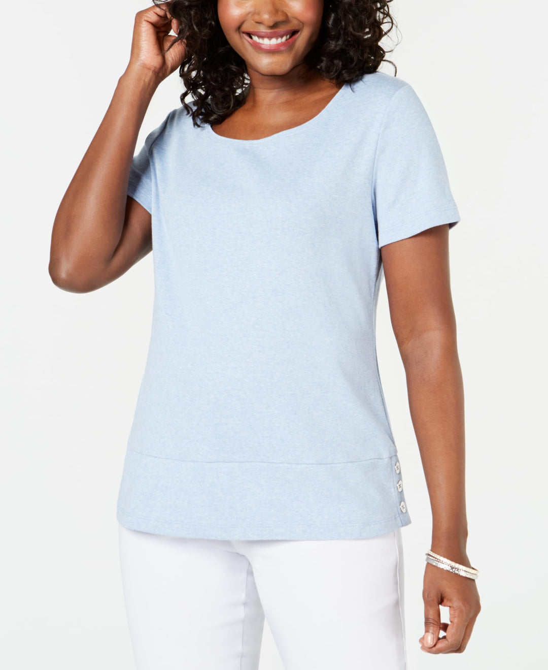 Karen Scott Button Hem Scoop Neck Top