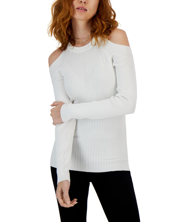 INC International Concepts Womens Ribbed Cold Shoulder Sweater