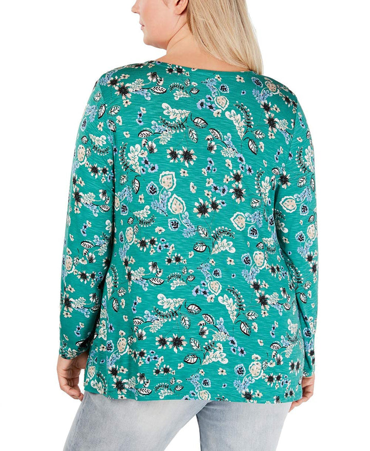 Style & Co Plus Size V Neck Twist Front Floral Print Top