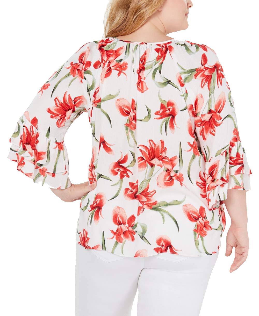 JM Collection Plus Size Floral Print Tie Hem Top