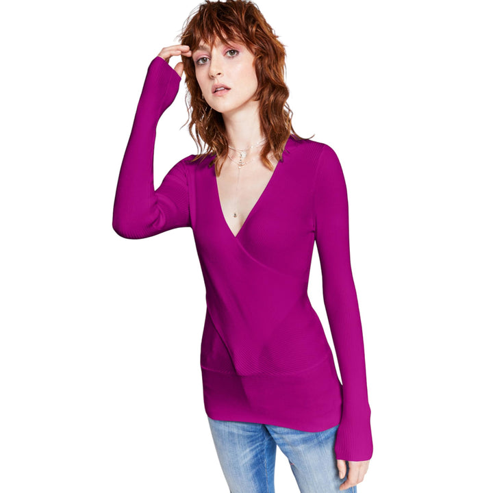 INC International Concepts Solid Ribbed Surplice Sweater