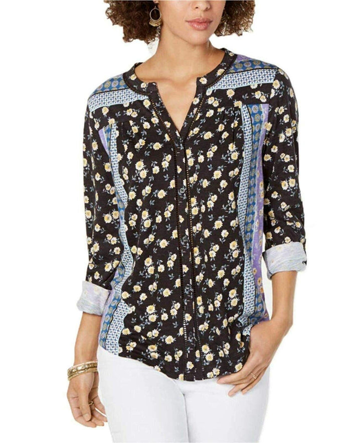 Style & Co Printed Button Neck Top