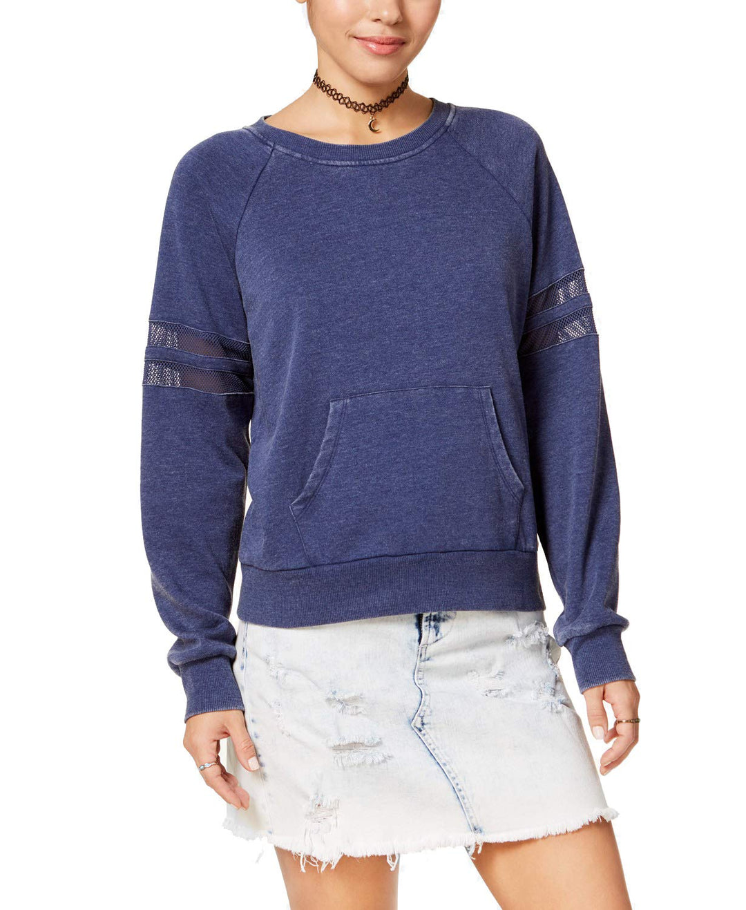 Hippie Rose Juniors Mesh Trimmed Pullover Sweatshirt