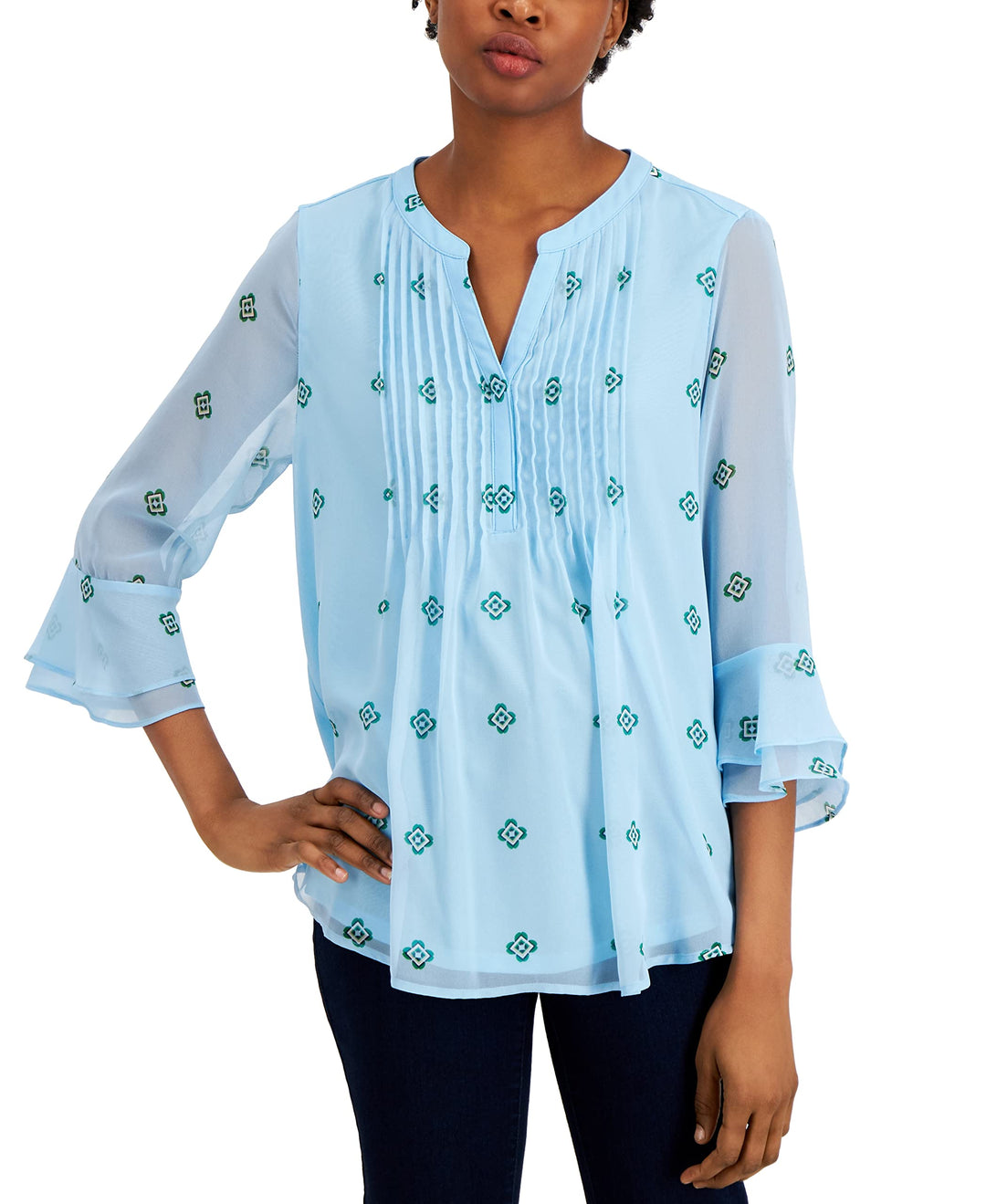 Charter Club Petite Printed Pintuck Top