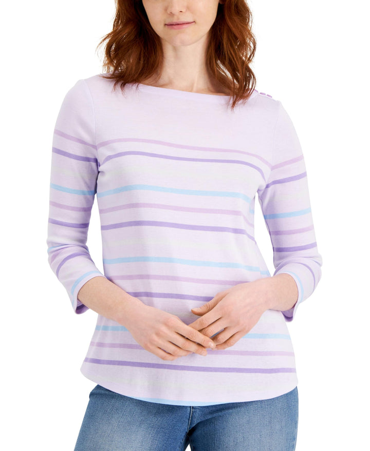 Charter Club Striped Knit 3/4 Sleeve Boat Neck Top