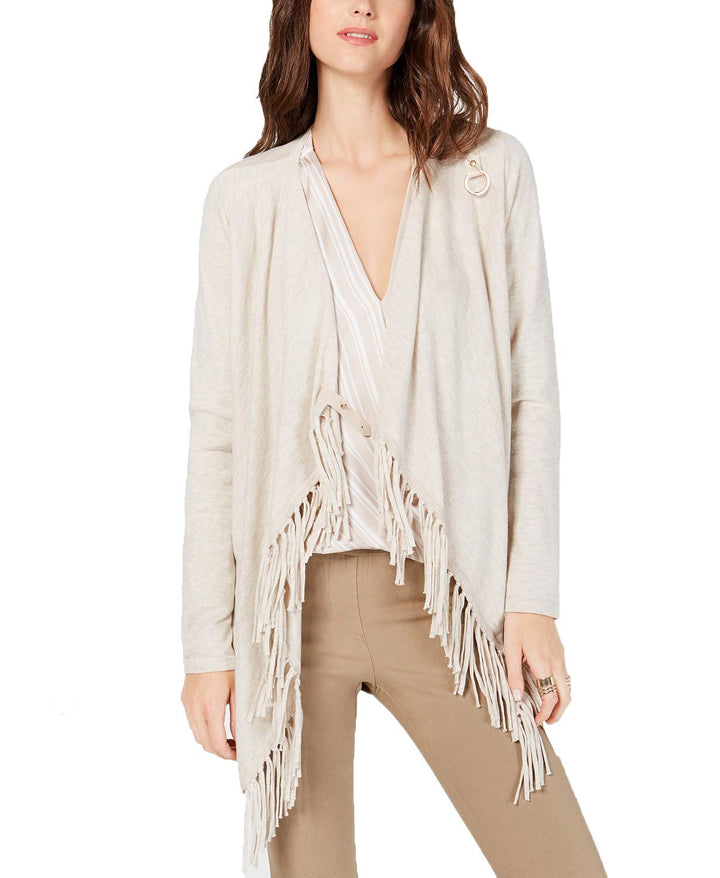 Fringe Trim Draped Cardigan