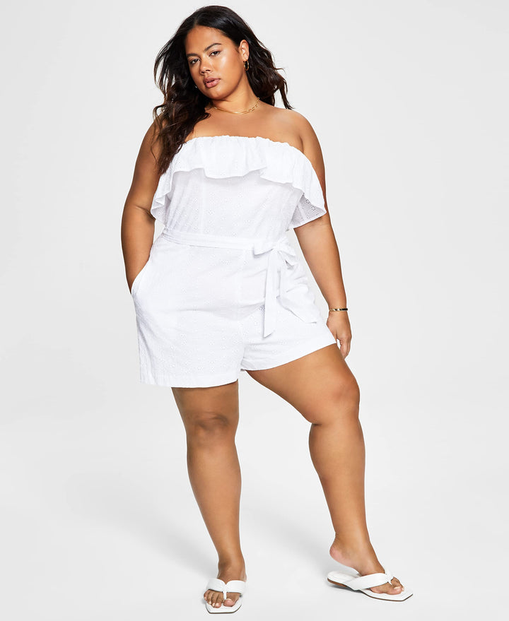 Bar III Trendy Plus Size Strapless Eyelet Romper