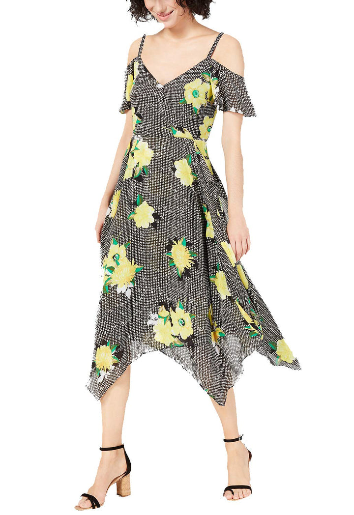 Mixed Print Cold Shoulder Dress