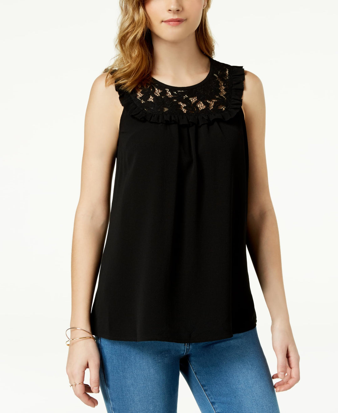 Maison Jules Ruffled Lace Contrast Top