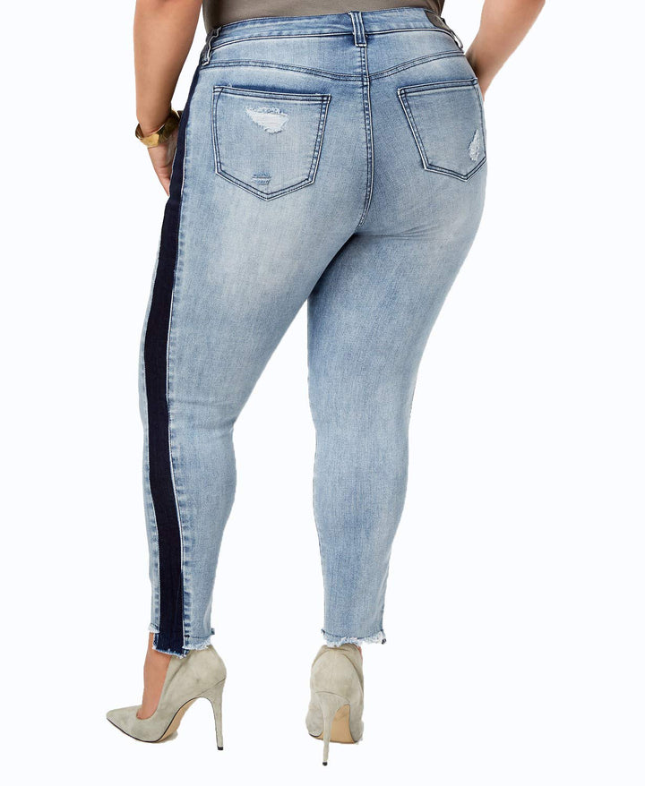 Celebrity Pink Trendy Plus Size Destructed Raw Hem Skinny Jeans