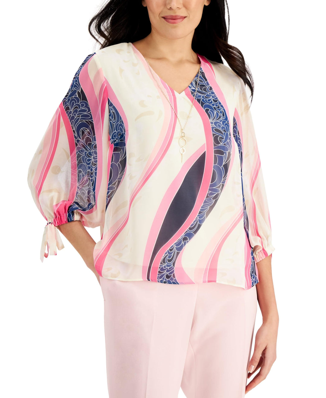 JM Collection Tie Sleeve Necklace Top