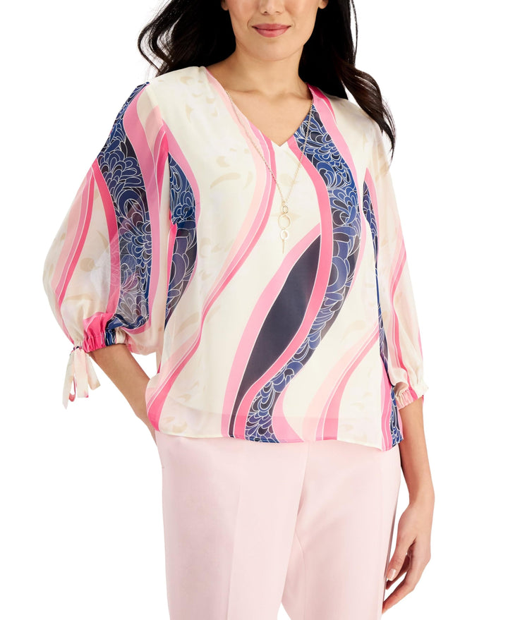 JM Collection Tie Sleeve Necklace Top