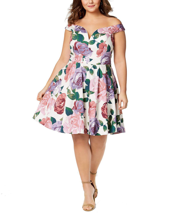 City Studios Trendy Plus Size Printed Off The Shoulder Dress