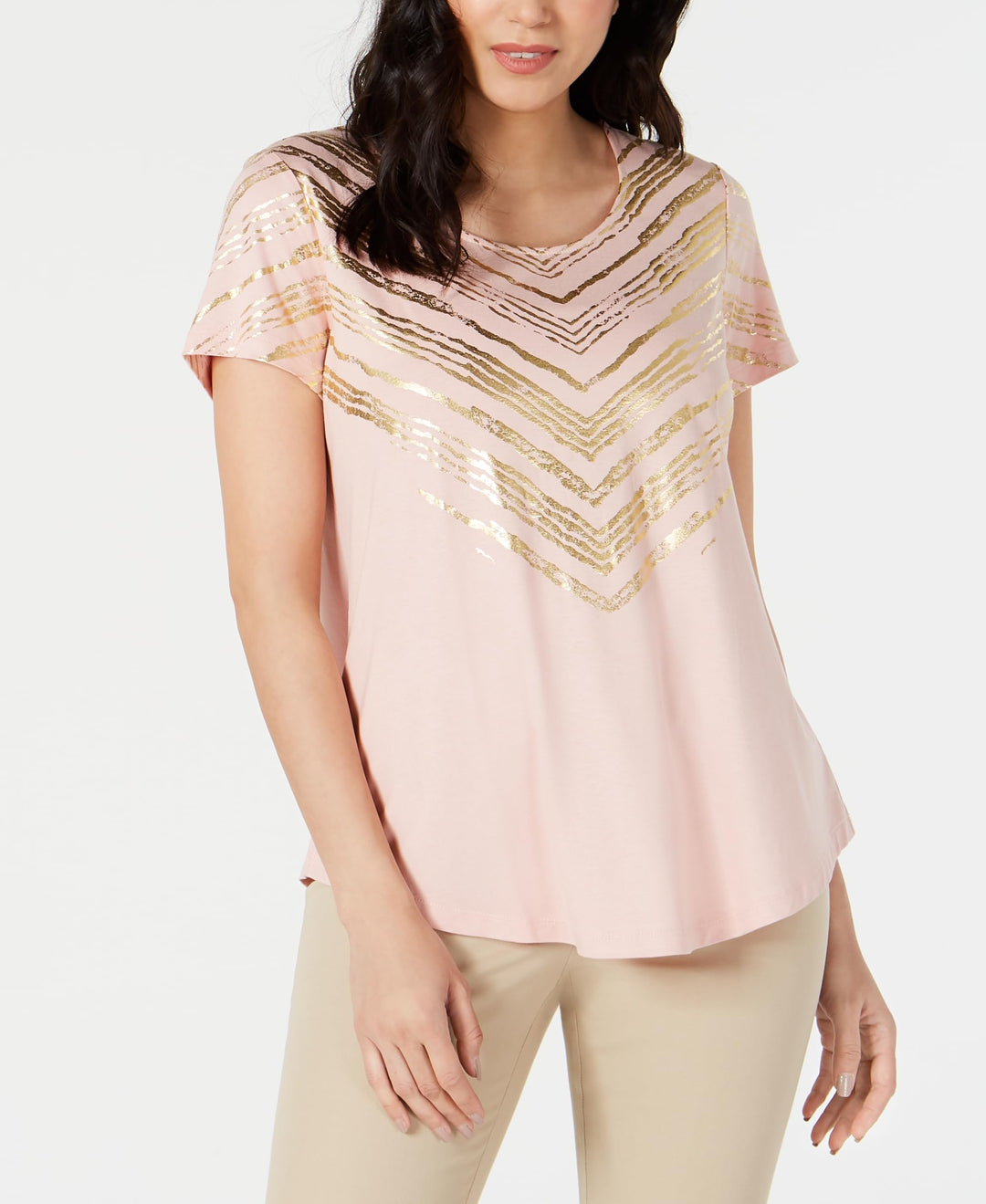 JM Collection Metallic Print Scoop Neck Top